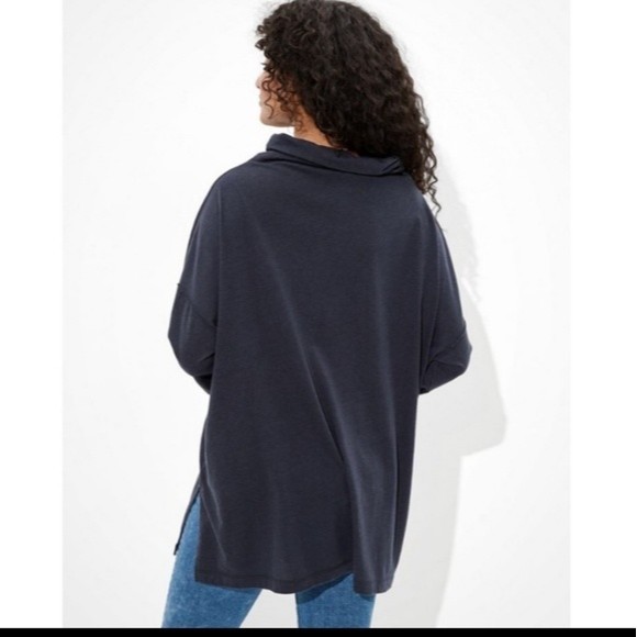 Navy Blue American Eagle Cowl Neck Top - Picture 2 of 15